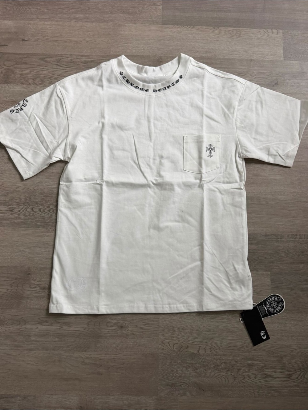 Chrome Hearts White Short-Sleeve Pocket Tee with Black Script